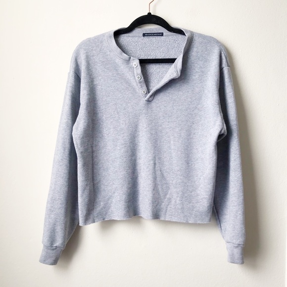 Brandy Melville Sweaters - SOLD Brandy Melville Grey Henley Cropped Sweater